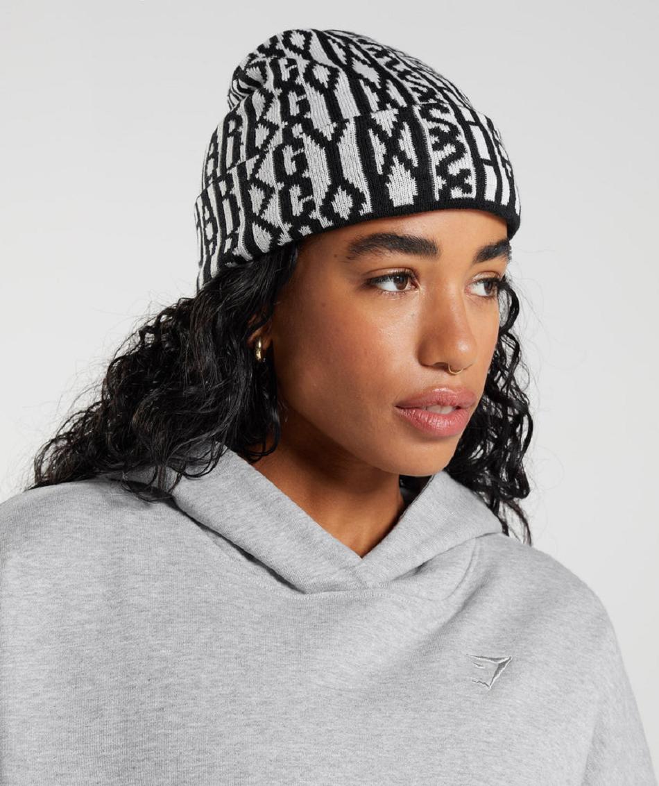 Sombreros Gymshark Reversable Jacquard Beanie Mujer Negras Blancas | CO 3040EBC